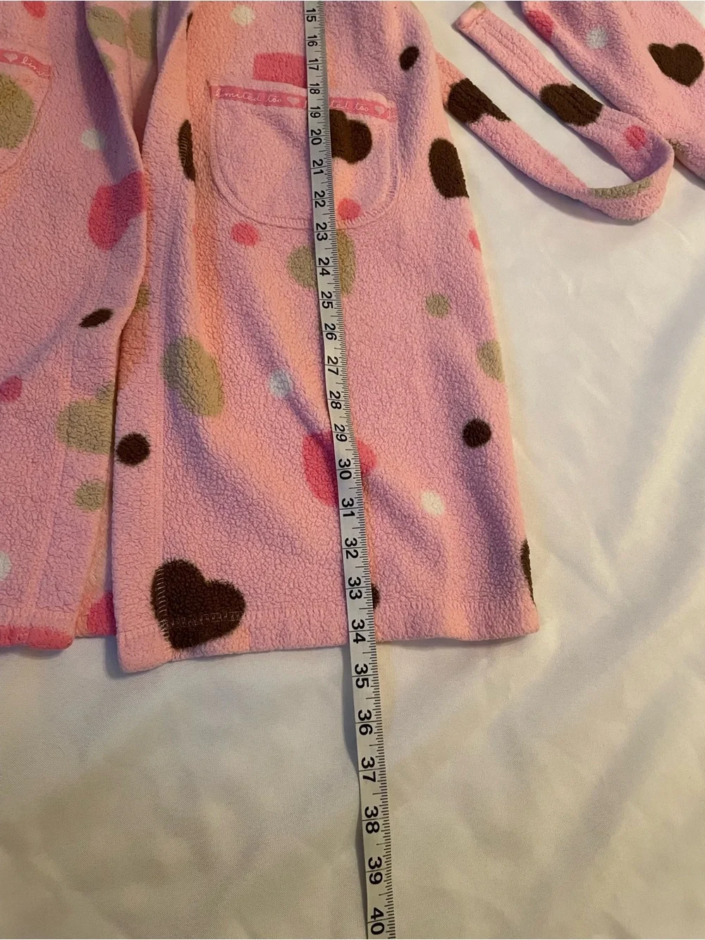 Limited Too Kids Pink Heart Print Plush Robe Tie Waist Patch Pockets Size 18/20‎